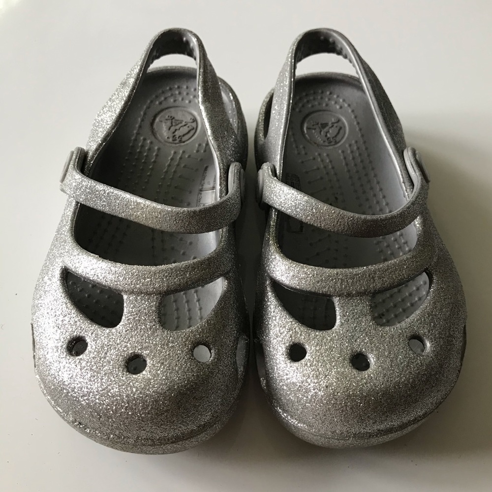 Crocs Karin Silver Sparkle Clogs Little Girls sz 7